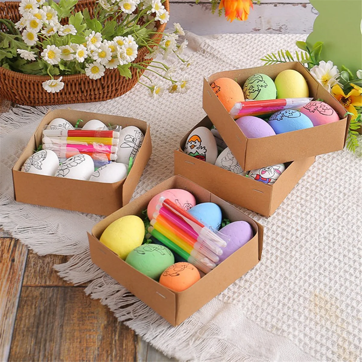 6 Pcs Easter DIY Hand-Painted Eggs 2024 Cartoon Eggs Children's Handmade Gift Easter Egg Painting Kit-B