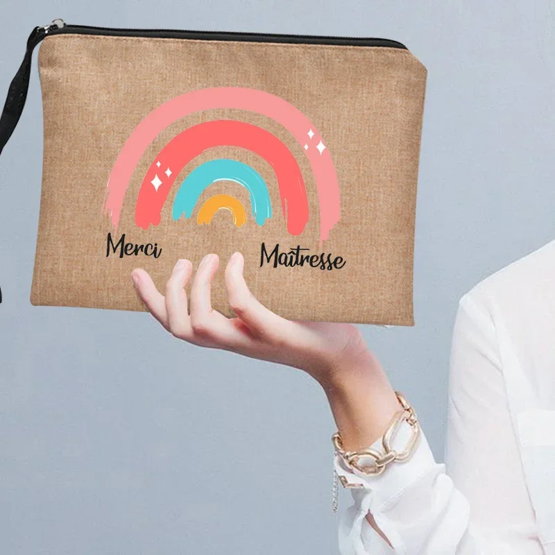Women Makeup Bag Merci Maîtresse Teacher's Cosmetic Bag Thank You Mistress  Storage Bag Purse Zipper Pouches Gift for Teacher