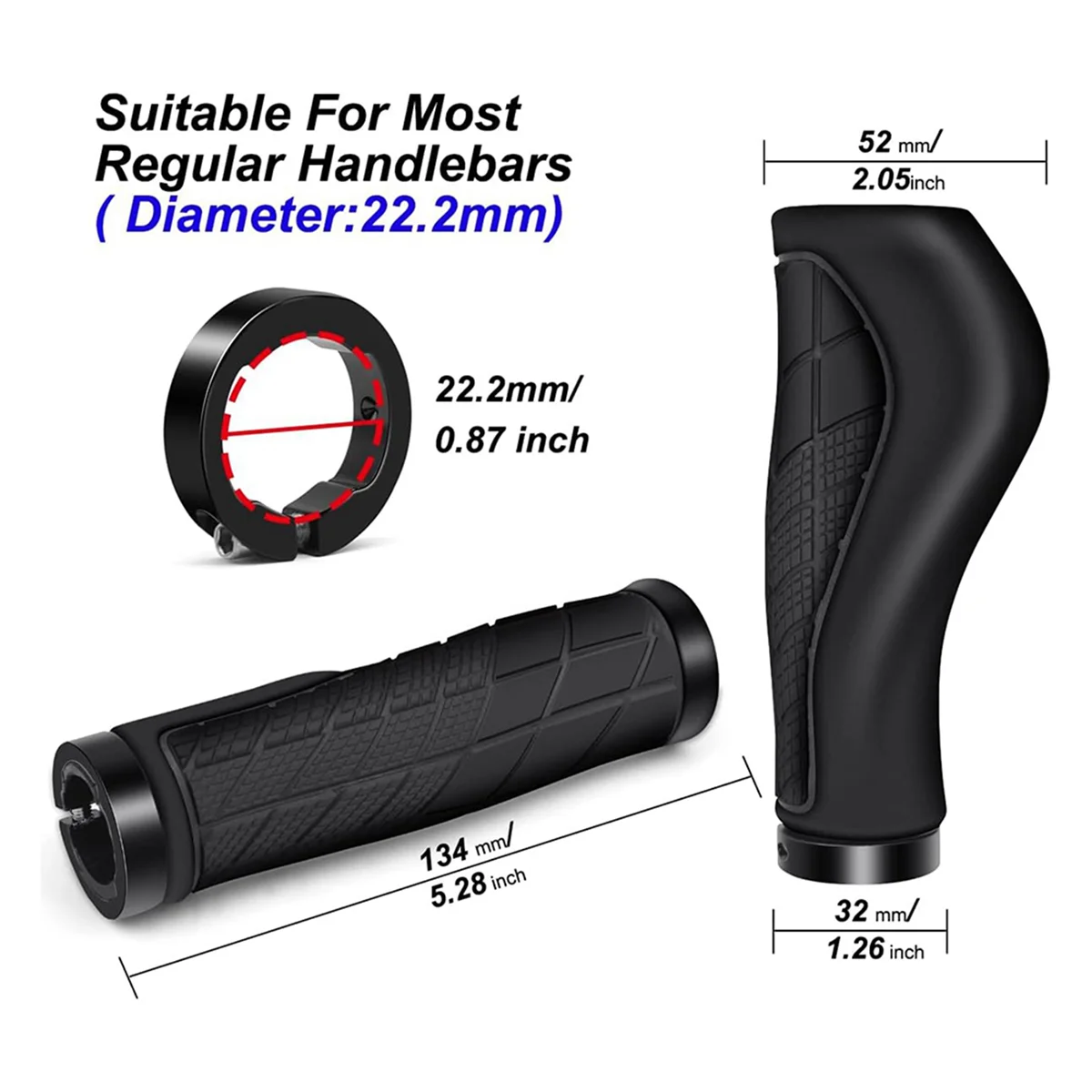 Bicycle Grips Ergonomic Grips Non-Slip Rubber Handlebar Grips,Bicycle Handlebar Grips for 22.2mm E-Bike Black