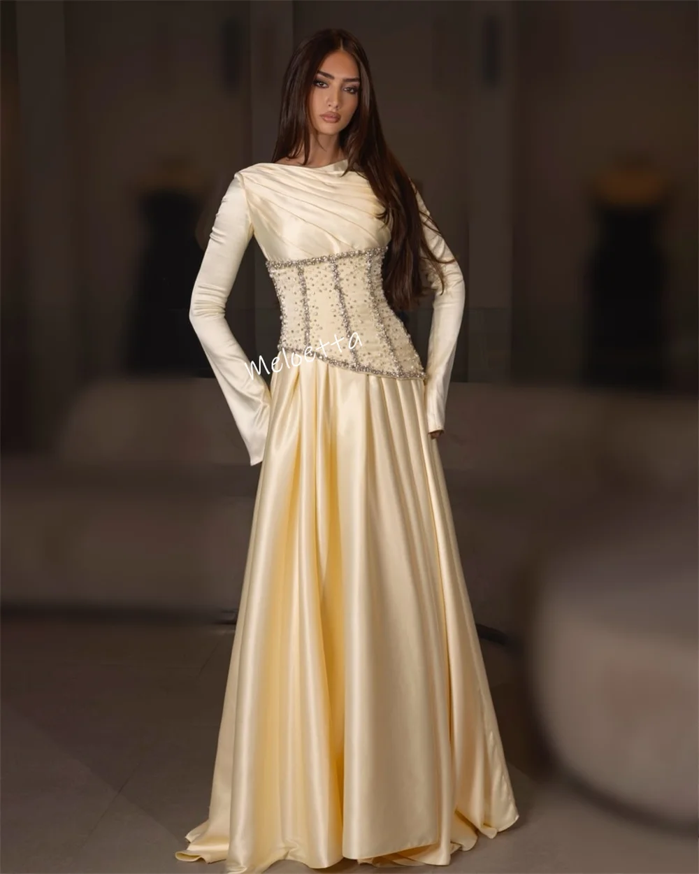 Personalizado graça gola alta glitter o-pescoço plissado vestidos longos formal vestido de noite sob medida ocasião elegante festa