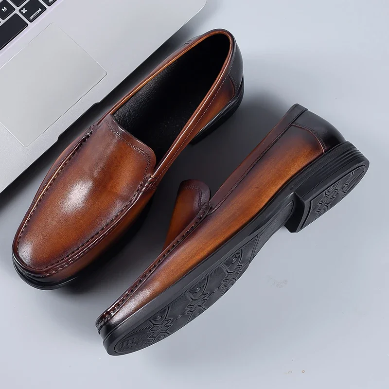 

Italian Men's Formal Shoes Luxury Genuine Leather Handmade Black Wedding Soical Suit Buckle 2025 Summer New Oxford Dress Loafers