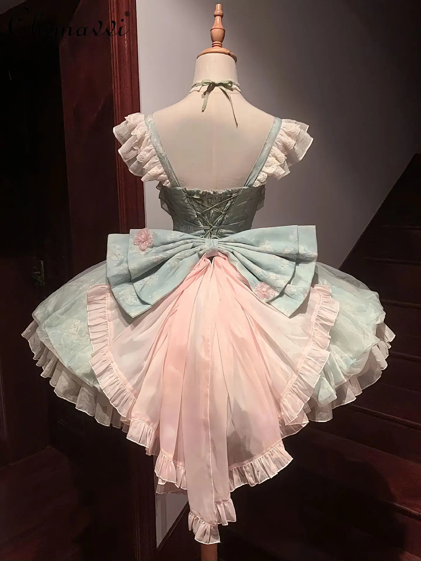 Lolita Forest Garden Wind Sweet Girl Abito verde 2025 Estate Nuovo temperamento di moda Abiti corti per feste di compleanno da donna