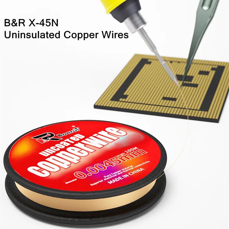 B&R X-45N 0.0045mm 100m Reworking Uninsulated Copper Wires Superior Electrical Thermal Conductivity Phone LCD CPU Flying Line