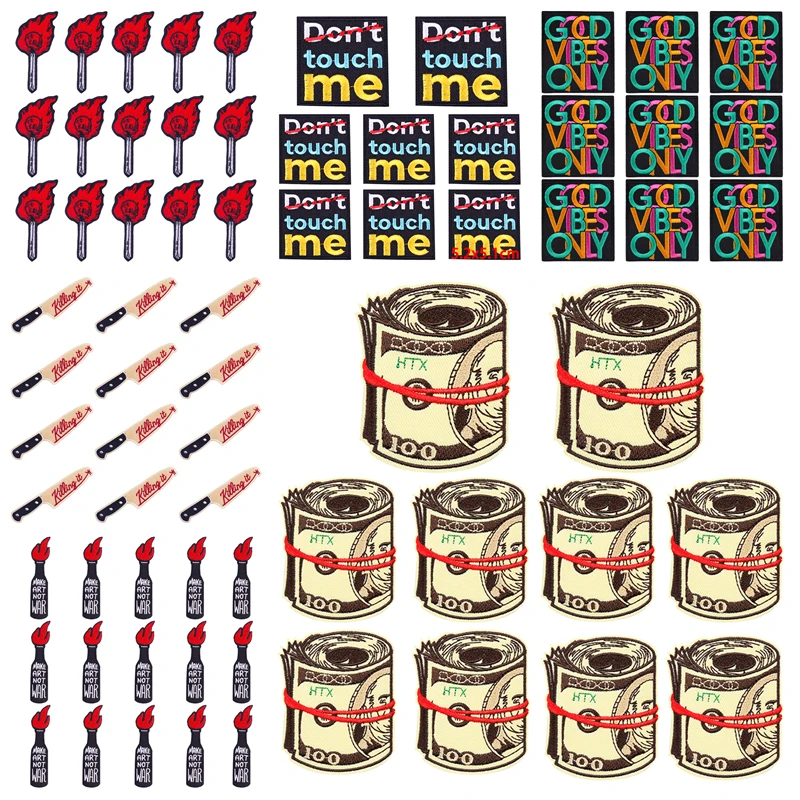 10PCS Letter Money Embroidery Patch Don't Touch Me Hippie Iron On Patches For Clothing Thermoadhesive Fusible Patch For Clothes