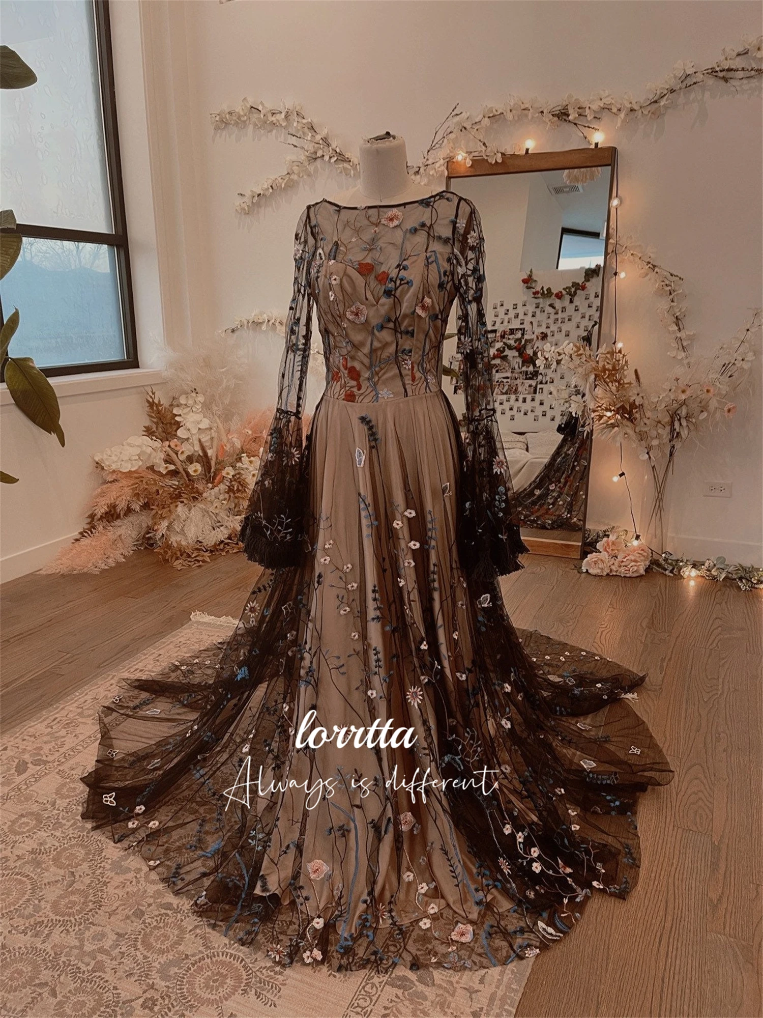 Line A Mesh Floral Fabric Wedding Dress Tailing Prom Dresses 2024 Evening Gown Ball Gowns Robe De Soiree Femmes Party Customized