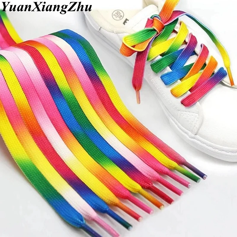1Pair Colorful Shoelaces Rainbow Gradient Flat Shoe laces Canvas Casual Shoes Chromatic Colour Shoelace 80CM/100CM/120CM/150CM