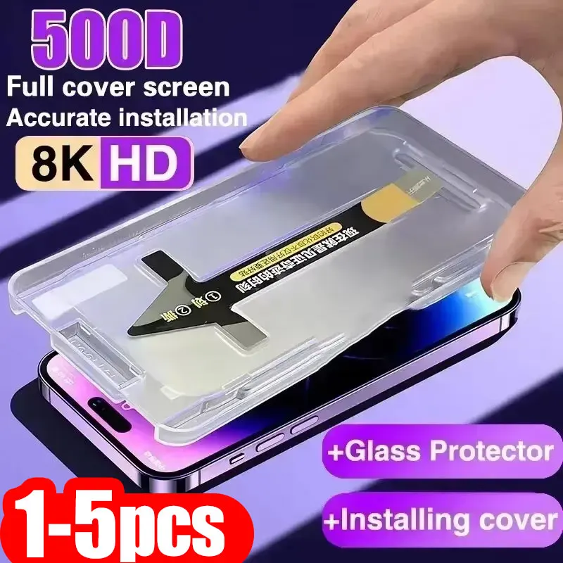 

1-5PCS HD Easy Install Hard Cover Screen Protector For iPhone 17 Pro Max Air 16 13 11 15 14 Plus 12 XR X Xs Tempered Glass