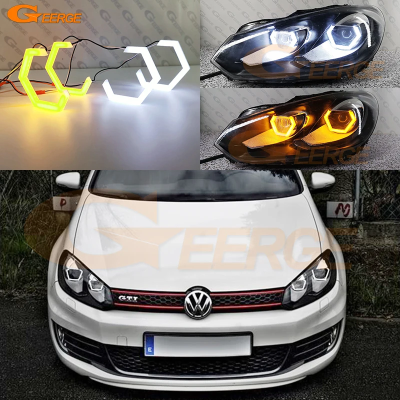 For Volkswagen VW GOLF GTI PASSAT B7 EOS Ultra Bright Switchback A/W Turn Signal Cotton Hex LED Angel Eyes Kit Halo Rings Light