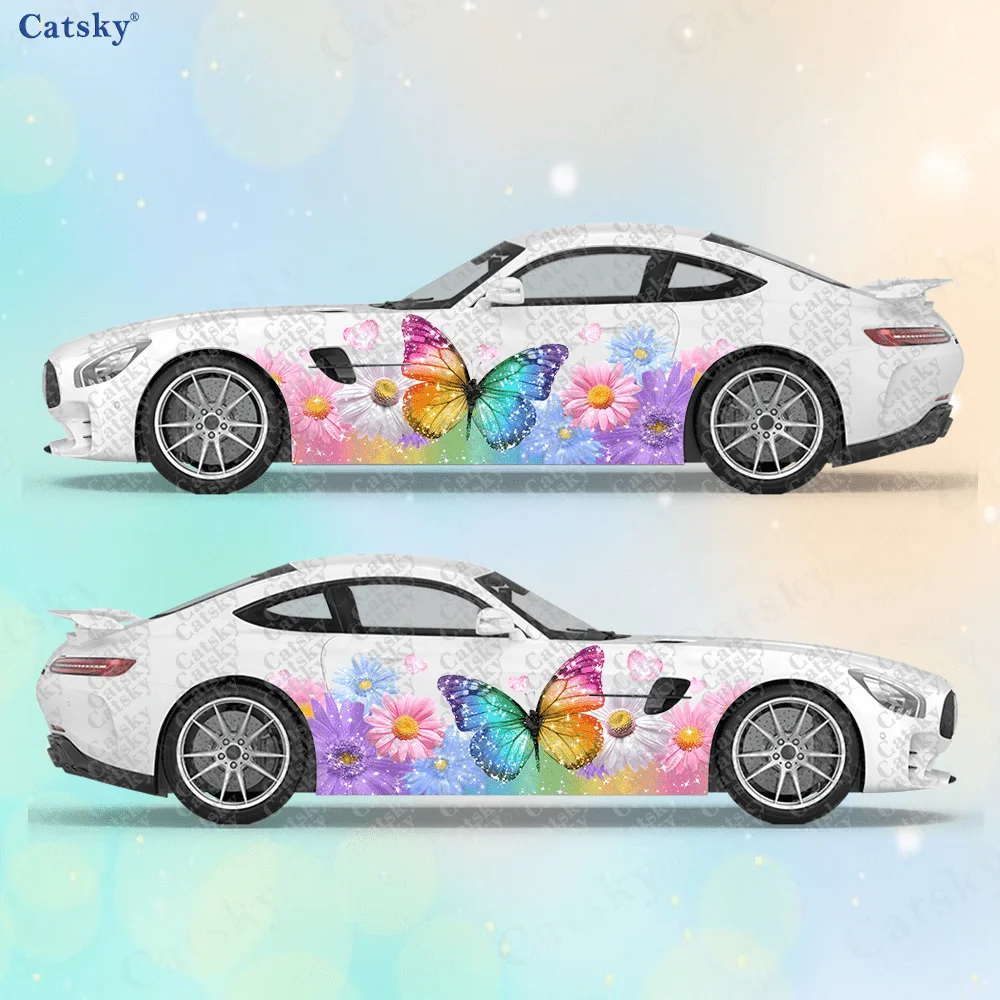 

2 шт. радужных цветочных наклеек-бабочек на боковые части автомобиля, самоклеящиеся, из ПВХ, водонепроницаемые и устойчивые к царапинам, аксессуар для автомобиля, подарок