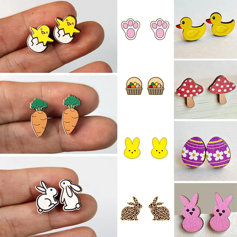 

Cute Rabbit Animal Small Mini Student Earrings For Women Cartoon Little Yellow Duck Butterfly Allergy Prevention Stud Earrings