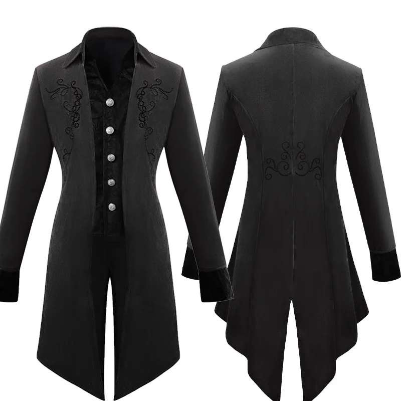 Halloween Medieval Cosplay Men's Jacket Coat Steampunk Gothic Tailcoat Vintage Victorian Tuxedo Stage Performance Clothing view 3