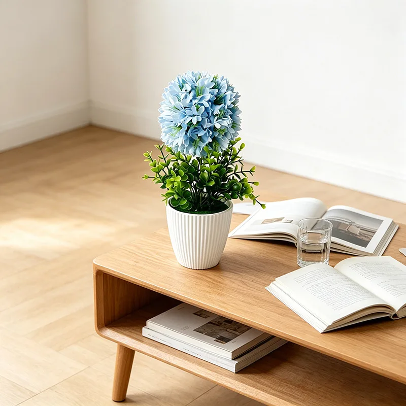 Fade Resistant Hydrangea Ball Plant in Modern Ribbed Pot 9.8 inches for Living Room Office Window Sill Fade Resistant