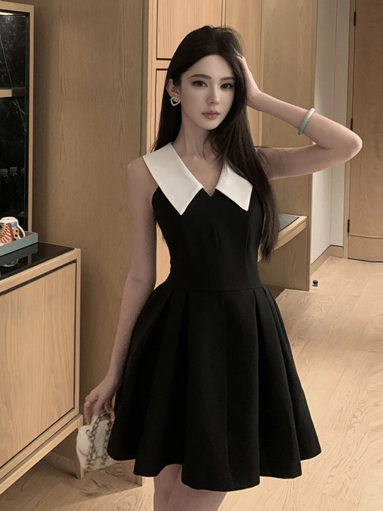 

Элегантное женское платье с цветным воротником и юбкой А-силуэта для дня рождения, эффектный дизайн