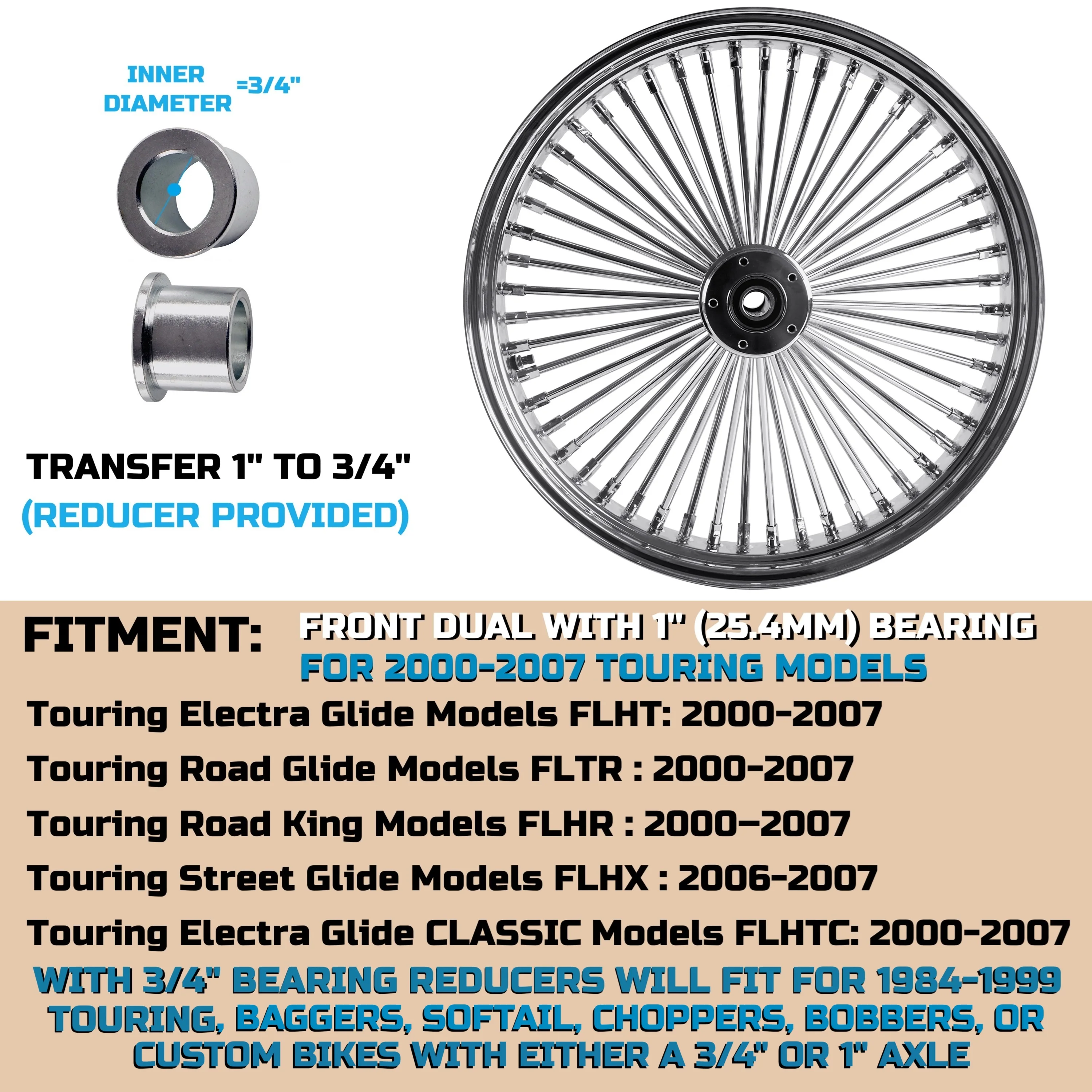 SHARKROAD 52 Stainless Steel Spokes Front Dual Disc 21 * 3.5'' Wheels for 00-07 Touring - 21 Inch Harley Wheels and Rims Upgrade