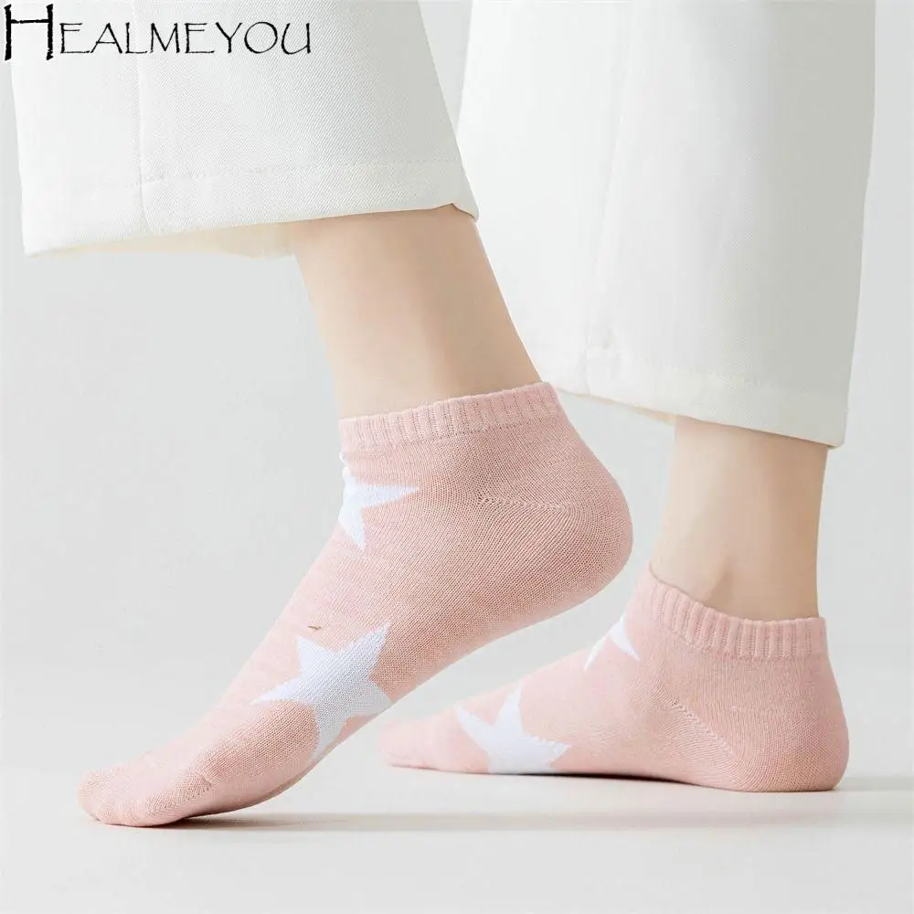 

10Pairs Sweet Summer Y2K Star Short Socks Cotton Breathable Invisible Socks Hosiery Elastic Boat Socks Summer