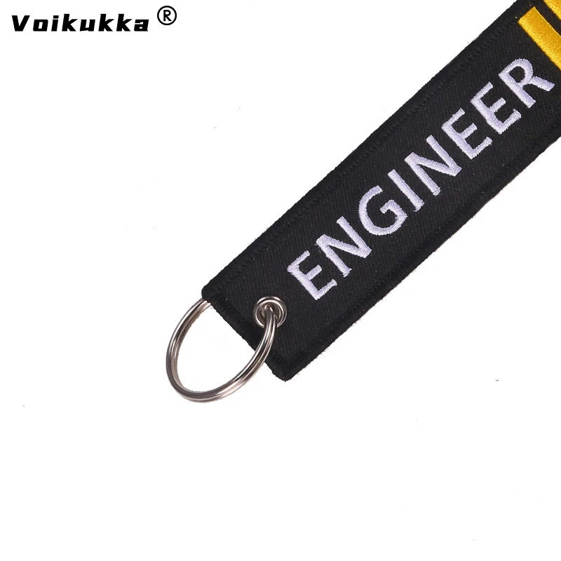 Voikukka Jewelry Text Embroidery Engineer Pilot Four Bars Keychain Black Pendant Tags Rectangle Key Chains Souvenir Wholesale