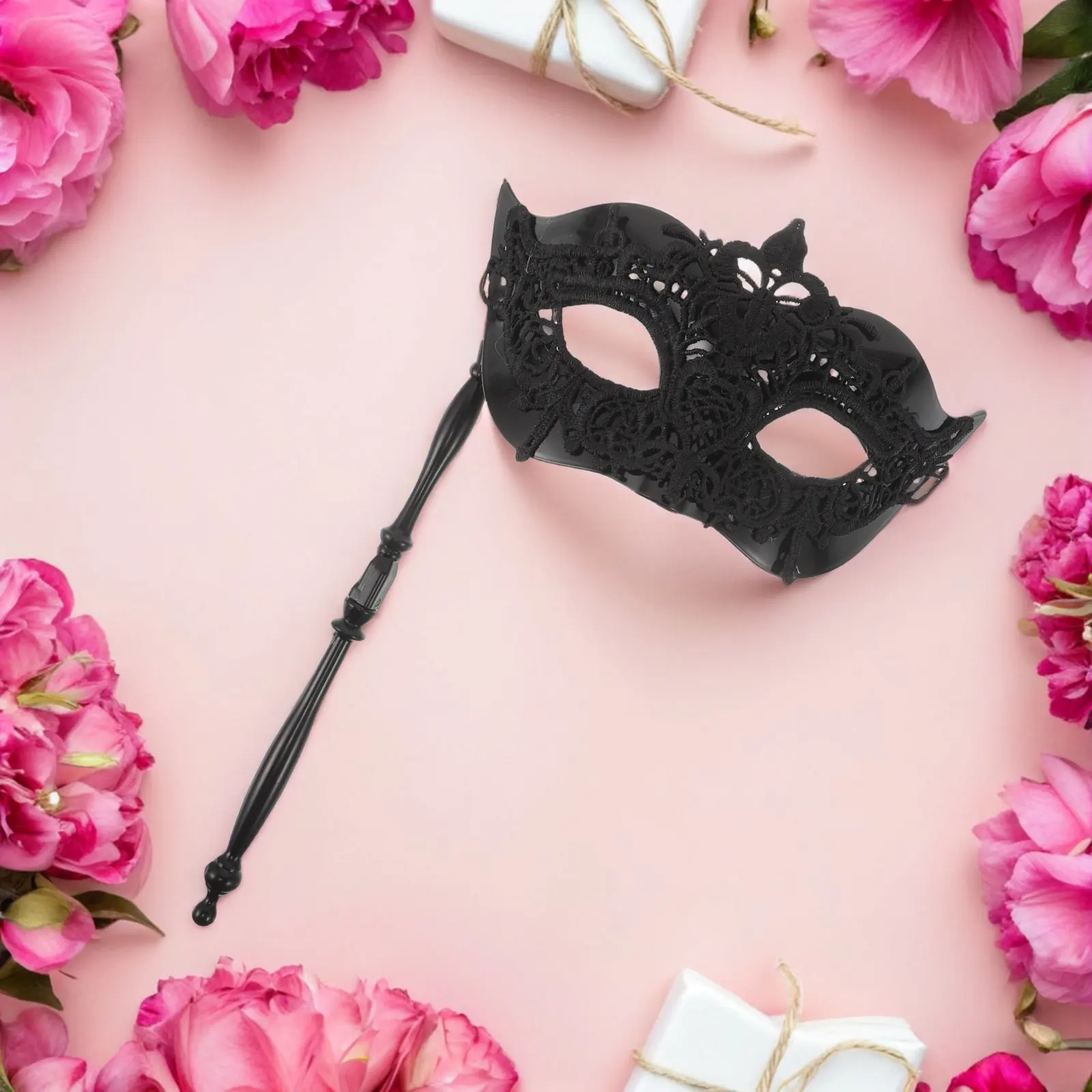 Black Lace Half Face Mask with Holding Stick for Masquerade Ball Halloween Carnival Costume Party Mask Handheld Masquerade Masks