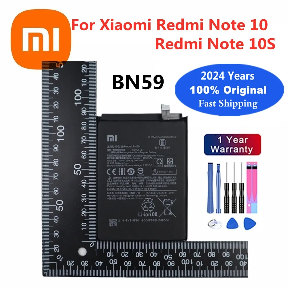 

2024 Years 100% Original Battery BN59 For Xiaomi Redmi Note 10 10S 10 S 5000mAh Phone Bateria Batteries Fast Shipping + Tools