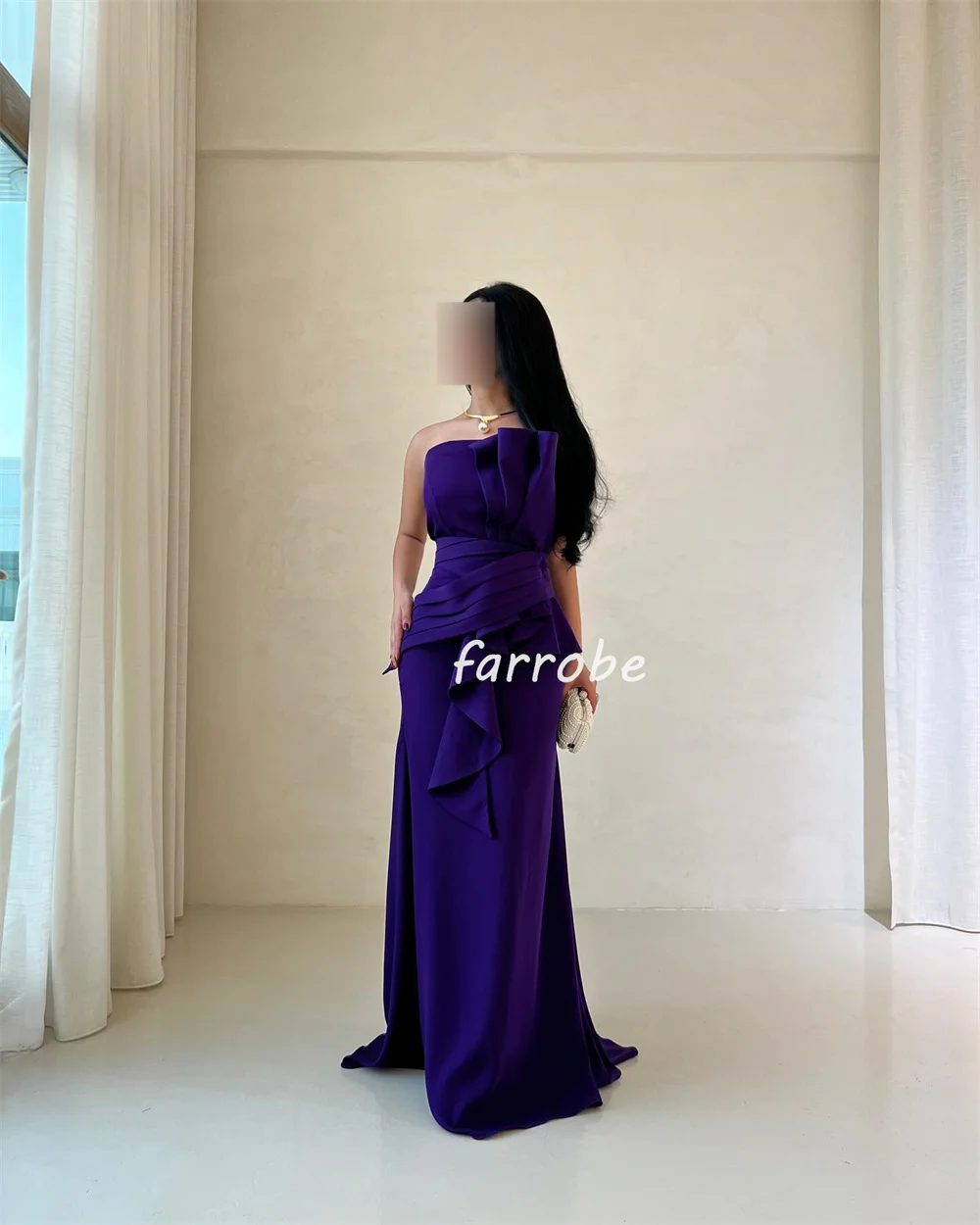 Customized High Quality Fashion Jersey Pleat Ruched Draped Straight Strapless Long Dresses Bespoke Occasion Dresses Classic