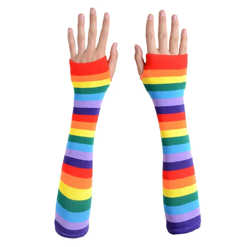 Cosplay Rainbow Costume Set Skirt Fingerless Gloves Socks Bowtie Suspender