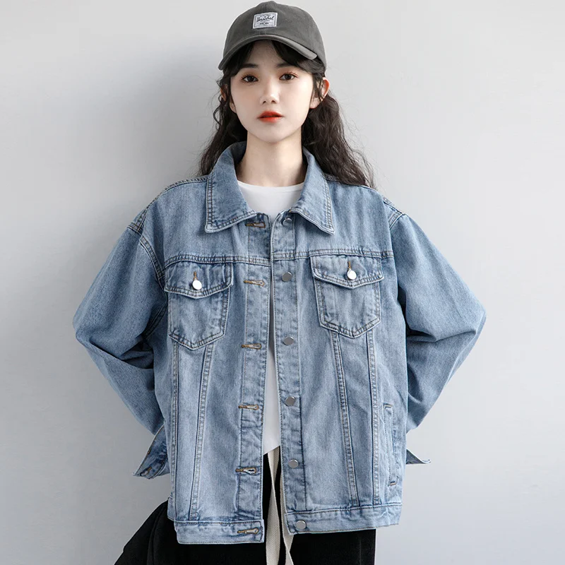 Women\'s Denim Jacket Spring Autumn New High Street Jeans Coat Oversize Loose Basic Jackets Simple Versatile Lapel Outerwear