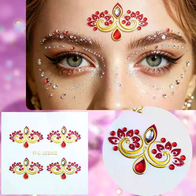 Shiny Rhinestone Face Jewel Stickers Self Adhesive Iridescent For Festival Rave Halloween Cosplay Makeup