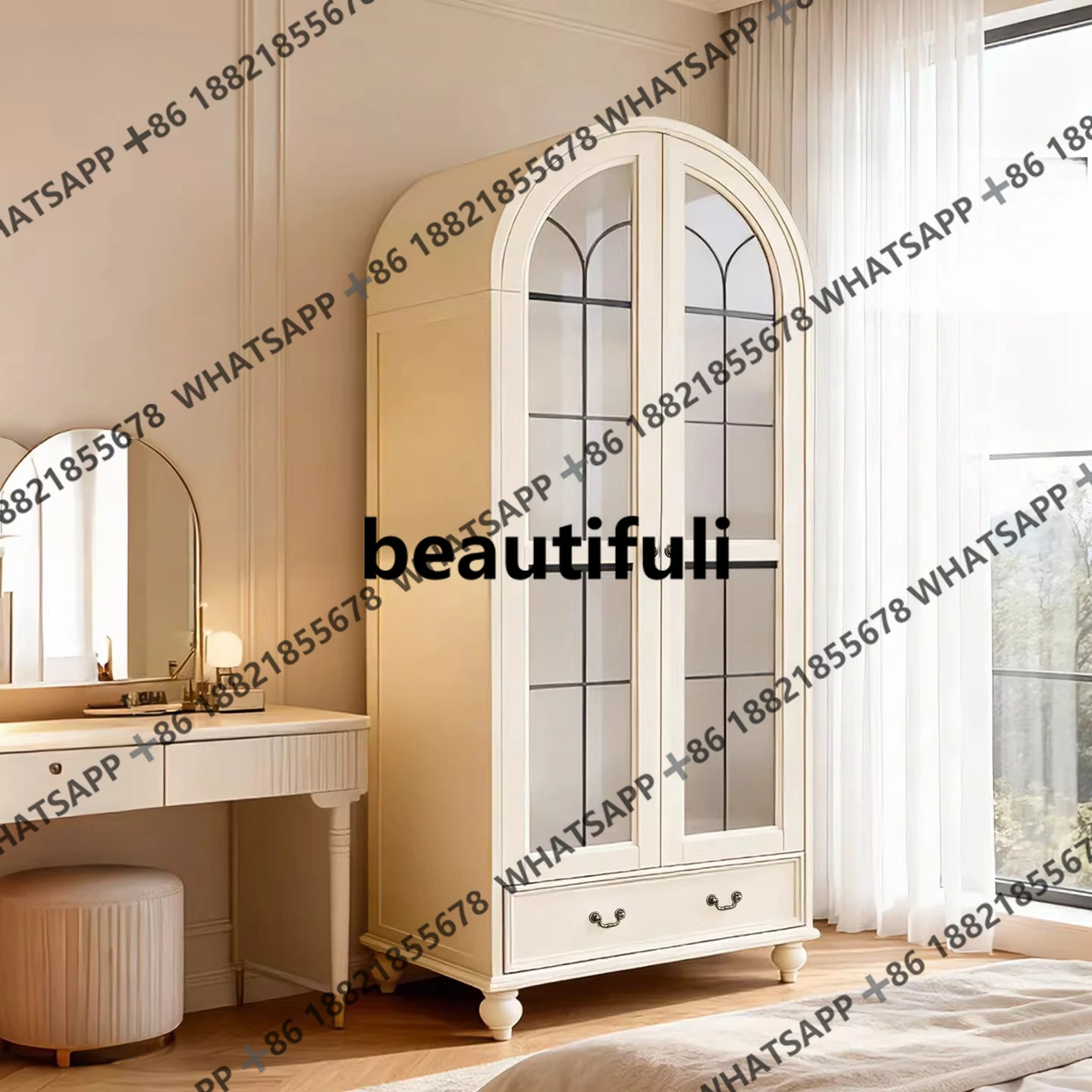 French cream style wardrobe 1 meter wide opposite door bedroom independent two doors large capacity wardrobe