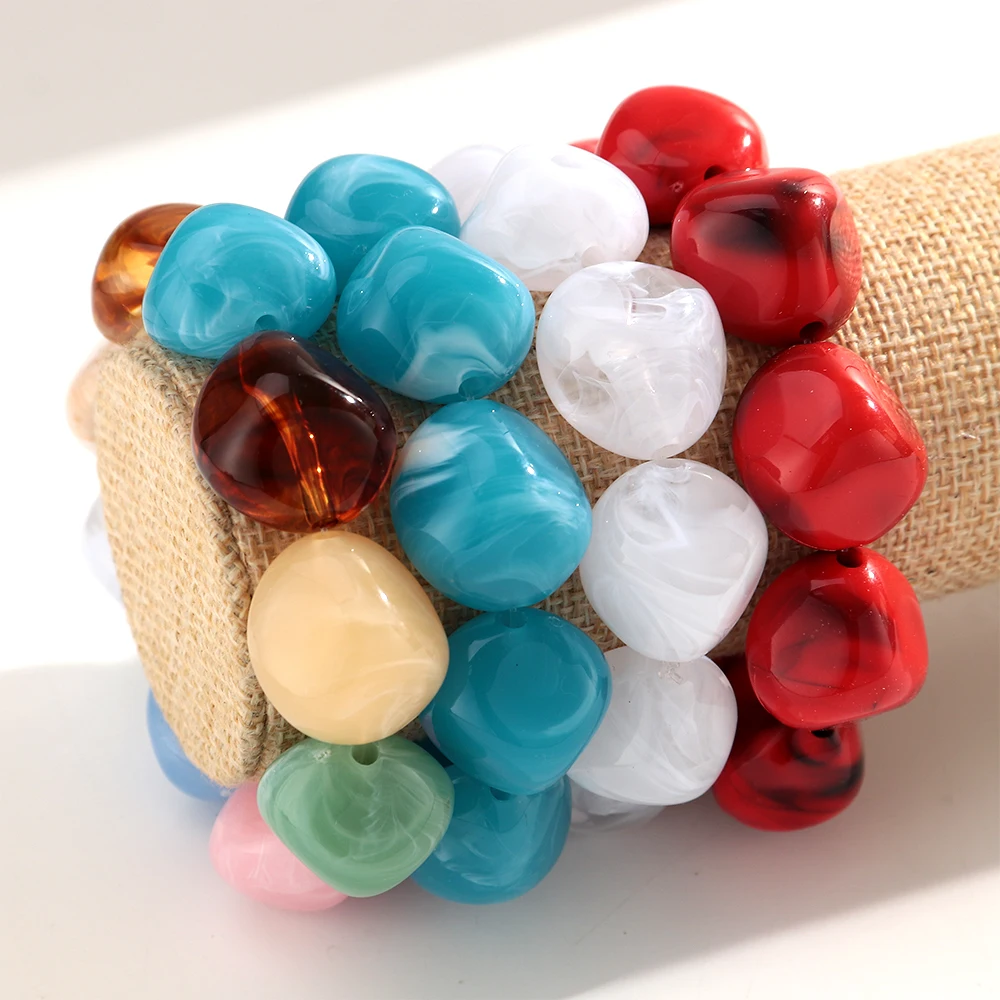 Boho Bunte Unregelmäßige Steinförmige Perlen Stretch-Armreifen Neues Geometrisches Harz-Perlenarmband 2026 Trendiger Schmuck – Detail 6