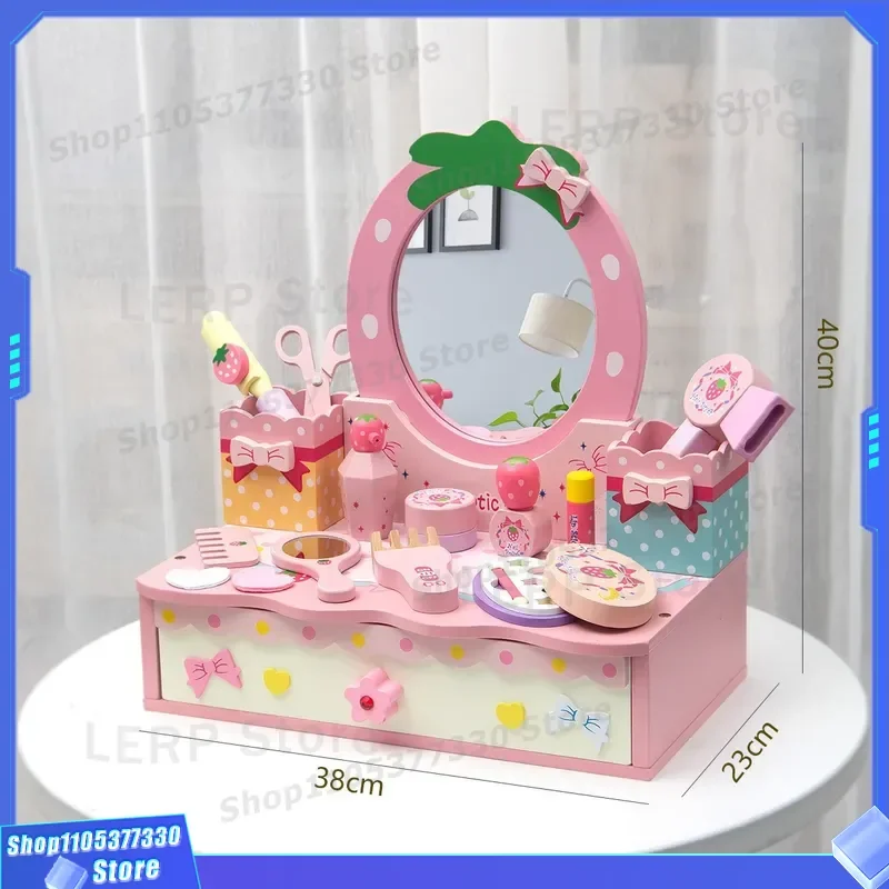 Wooden Princess Dressing Table Toy for Girls Simulation Makeup Set Educational Pretend Play House Kids Birthday Gift