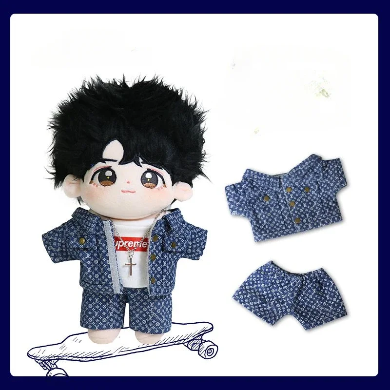 Denim printed cotton doll clothing with no attributes, original stock, 20cm15cm fried plush doll