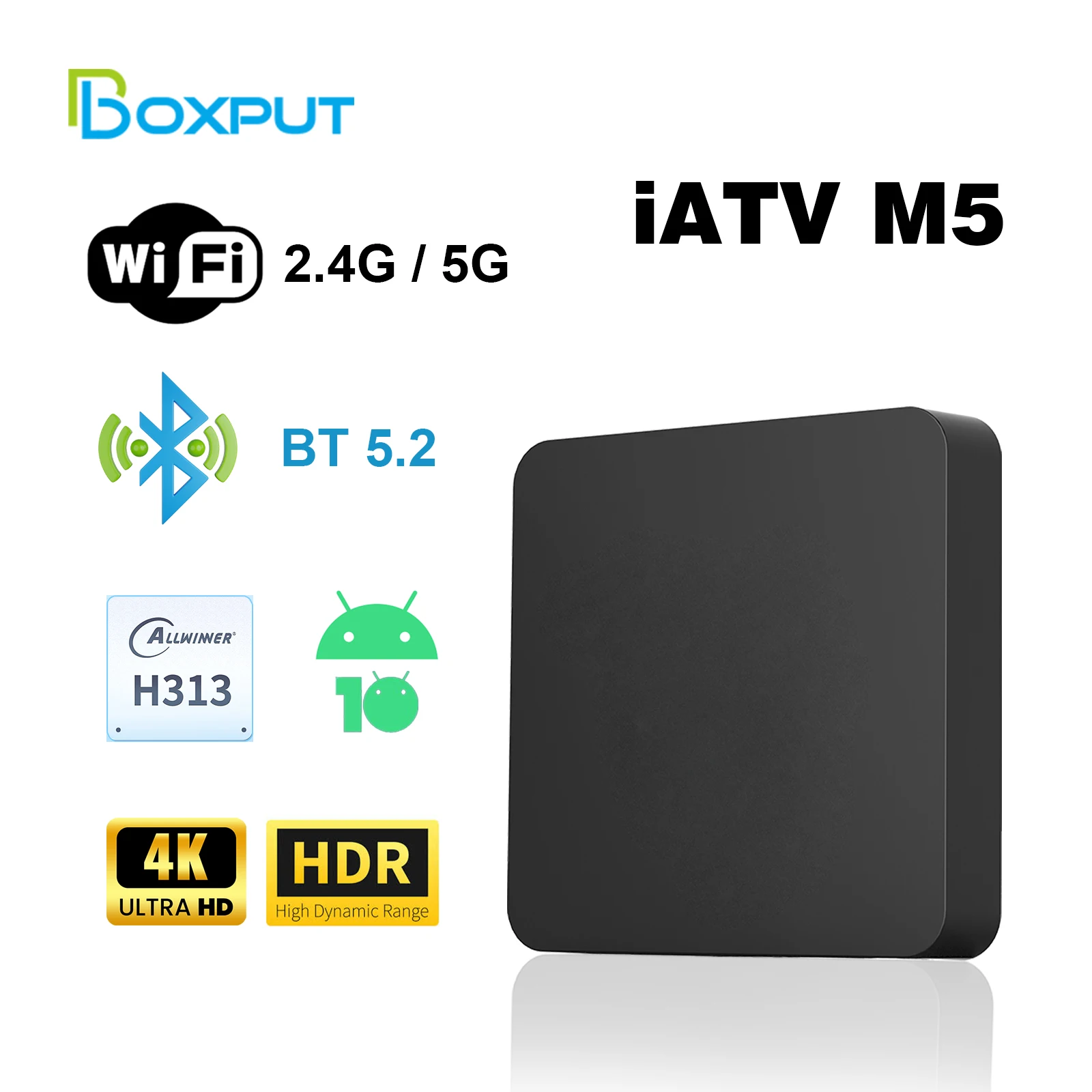 

ТВ-приставка BOXPUT iATV M5, Android 10, четырехъядерный Allwinner H313, 4K медиаплеер, ТВ-приставка, 2,4 ГГц и фотосессия, Wi-Fi, BLE5.2, голосовой пульт дистанционного управления, ТВ-приставка