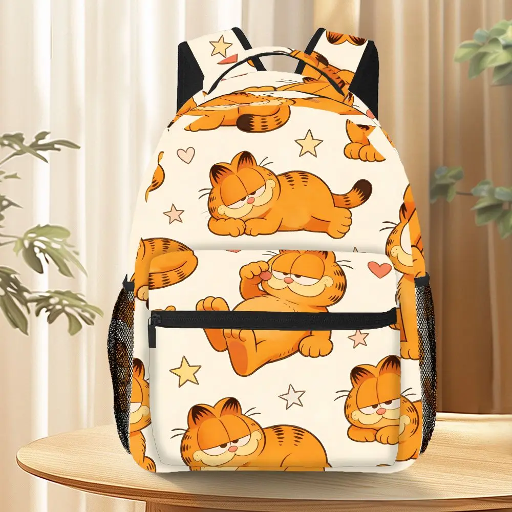 Mochila engraçada do Garfield com estampa de estrela e coração, bolsa escolar fofa de desenho animado para piquenique, acampamento e viagens