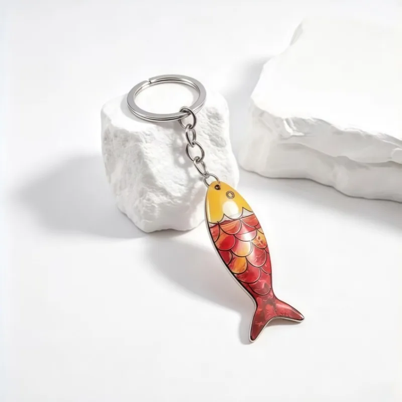 Marine Animal Keychain Colorful Wooden Fish Pendant Bag Charm Bionic Fish Keychain for Daily Outfit Car Gift