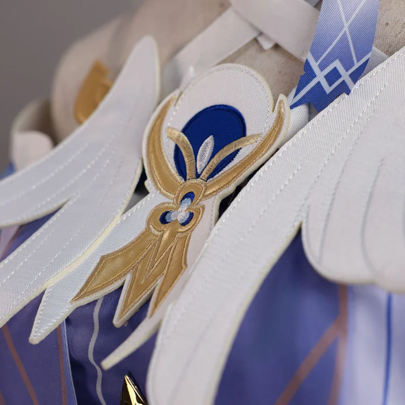 جينشين إمباكت كولومبينا فستان مُصمم حسب الطلب عباءة أجنحة أزرق أبيض حفلة الهالوين كرنفال عيد الميلاد الدعامة لعب الأدوار KKCos