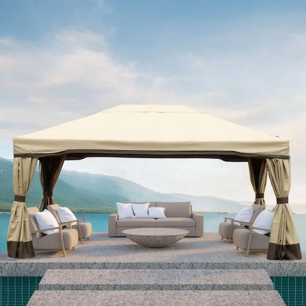 12x16 Ft. Outdoor Aluminum Gazebo with Privacy Curtains and Netting, 190.9