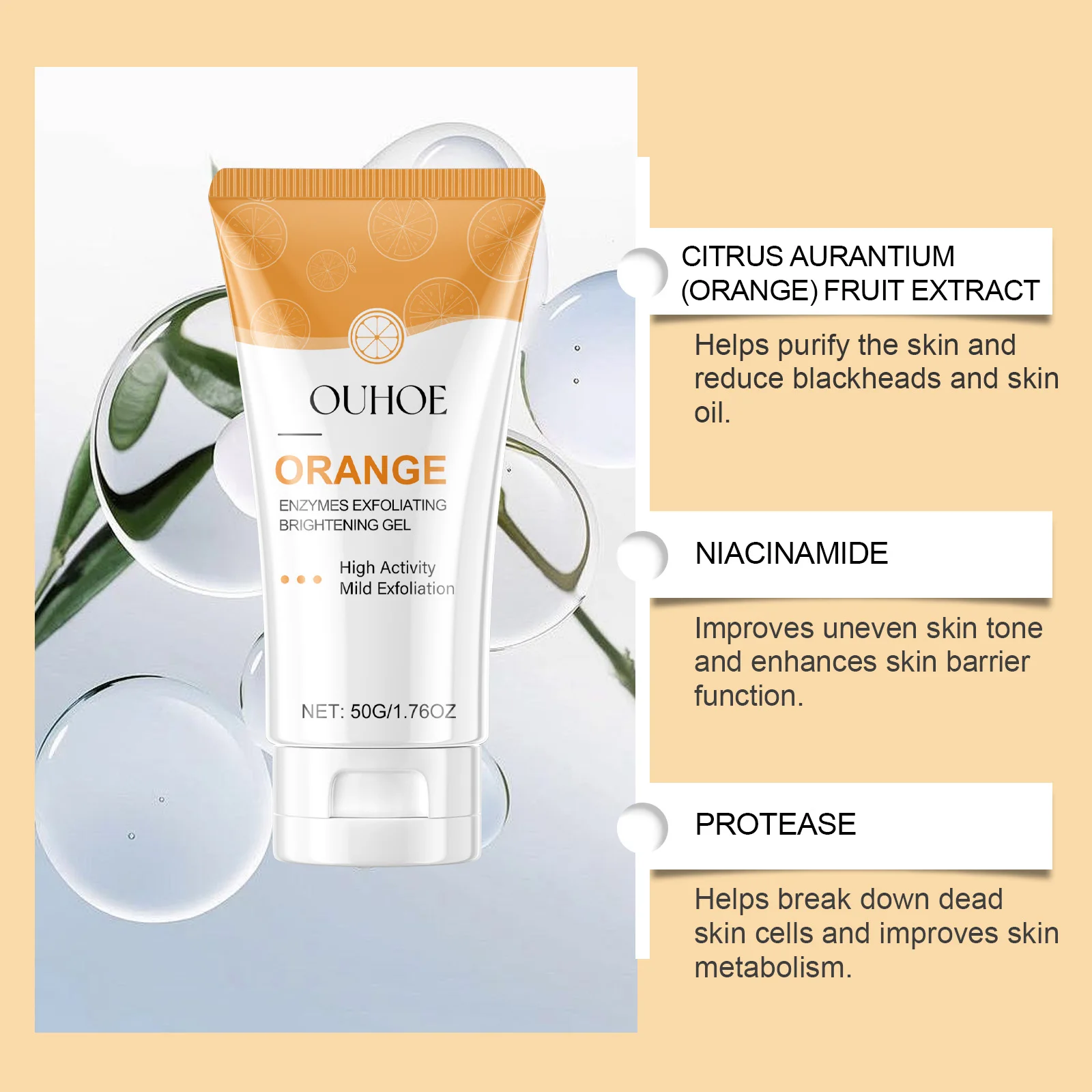 OUHOE Enzymes Exfoliating Gel For Sensitive Skin Helps Fade Nose Blackhead Refreshing Skin Maintains Moisture Leaves Skin Soft