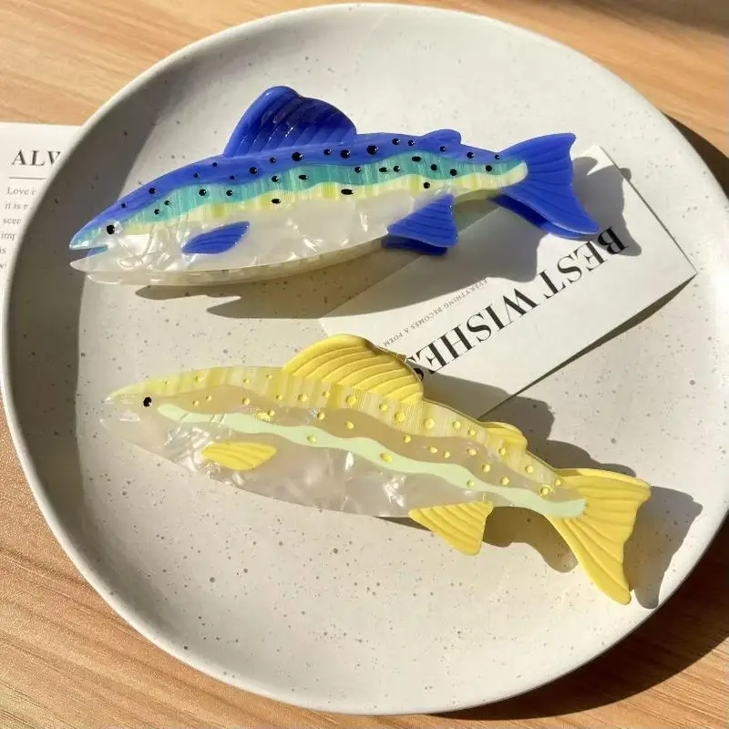 Trout Design Hair Claw Clip Ocean Series Eco-friendly Acetate Non-slip Hair Clamp for Girls Summer Holiday Travel