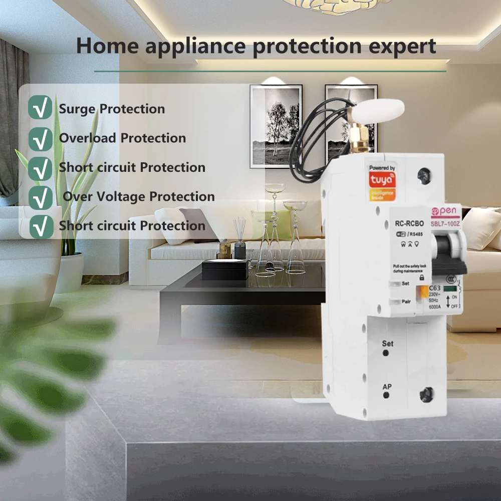 1P Single Phase WiFi Energy Monitoring Circuit Breaker, Compatible with Amazon Alexa & Google Home, Smart Home Electrical Switch