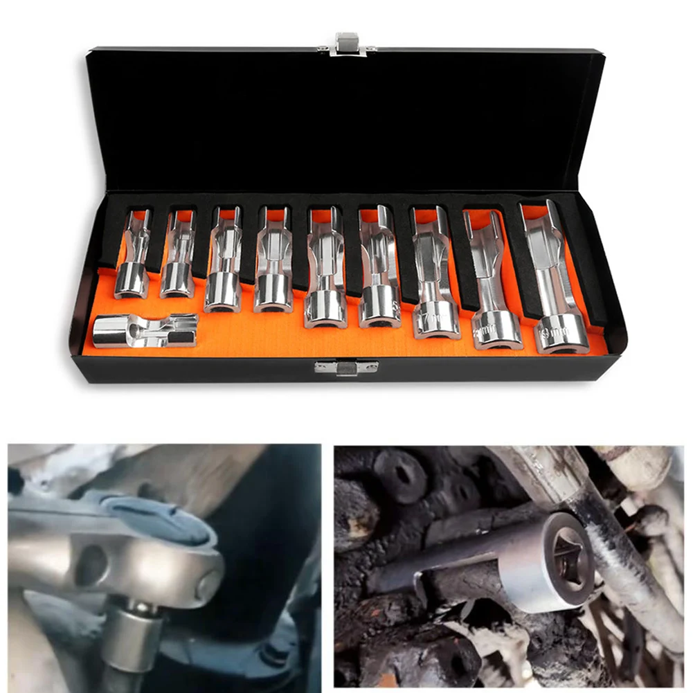 38inch Diesel Injector Fuel Line Socket Wrench Set for 3/8 inch Drive with 10pcs Chrome Vanadium Steel Sockets