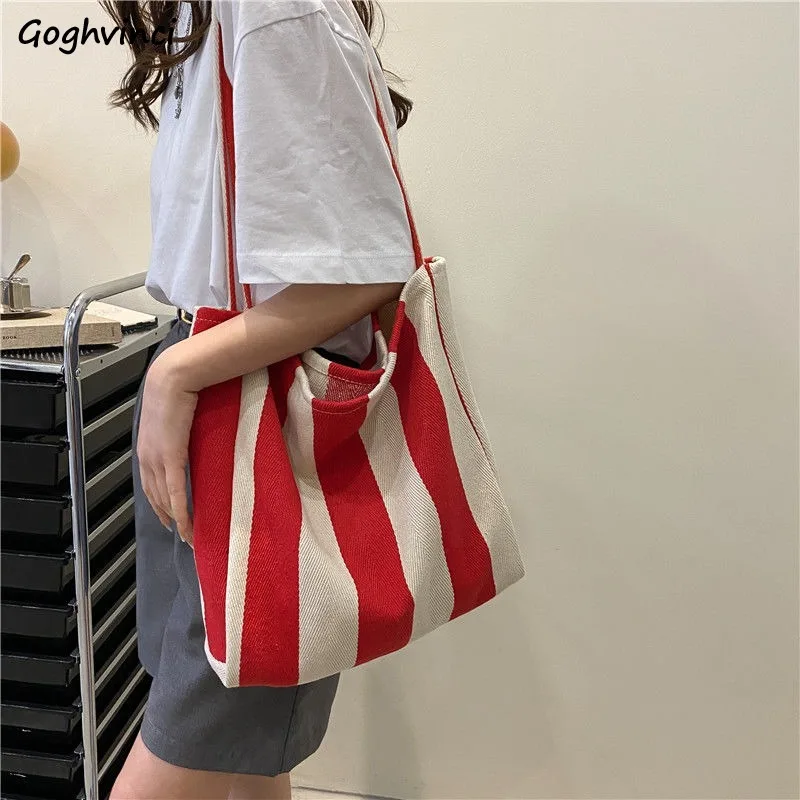 Shoulder Bags for Women Fashion Canvas Bag Striped Shopping Large Capacity Handbags Vintage Elegant Underarm All-match Mujer