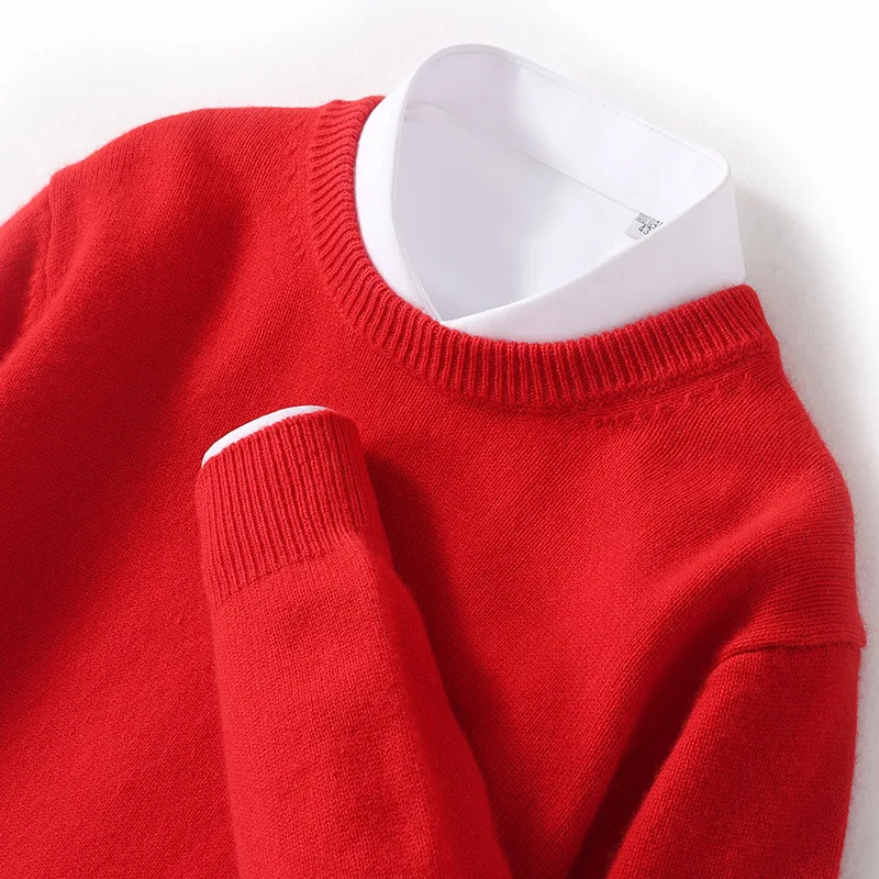 

Осень-зима, новый шерстяной свитер, мужской трикотаж с круглым вырезом, утолщенный деловой повседневный однотонный свитер