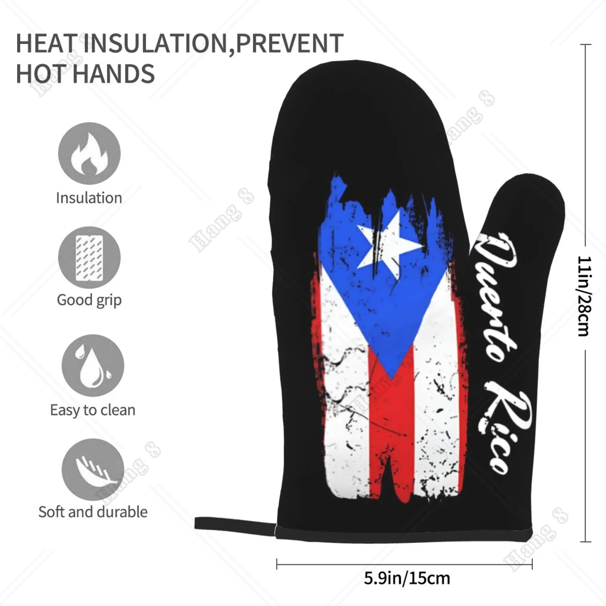 Puerto rico flagge ofen handschuhe set mit 2 hitze beständigen handschuhen küchen ofen handschuhe hitze beständig zum kochen grillen druck