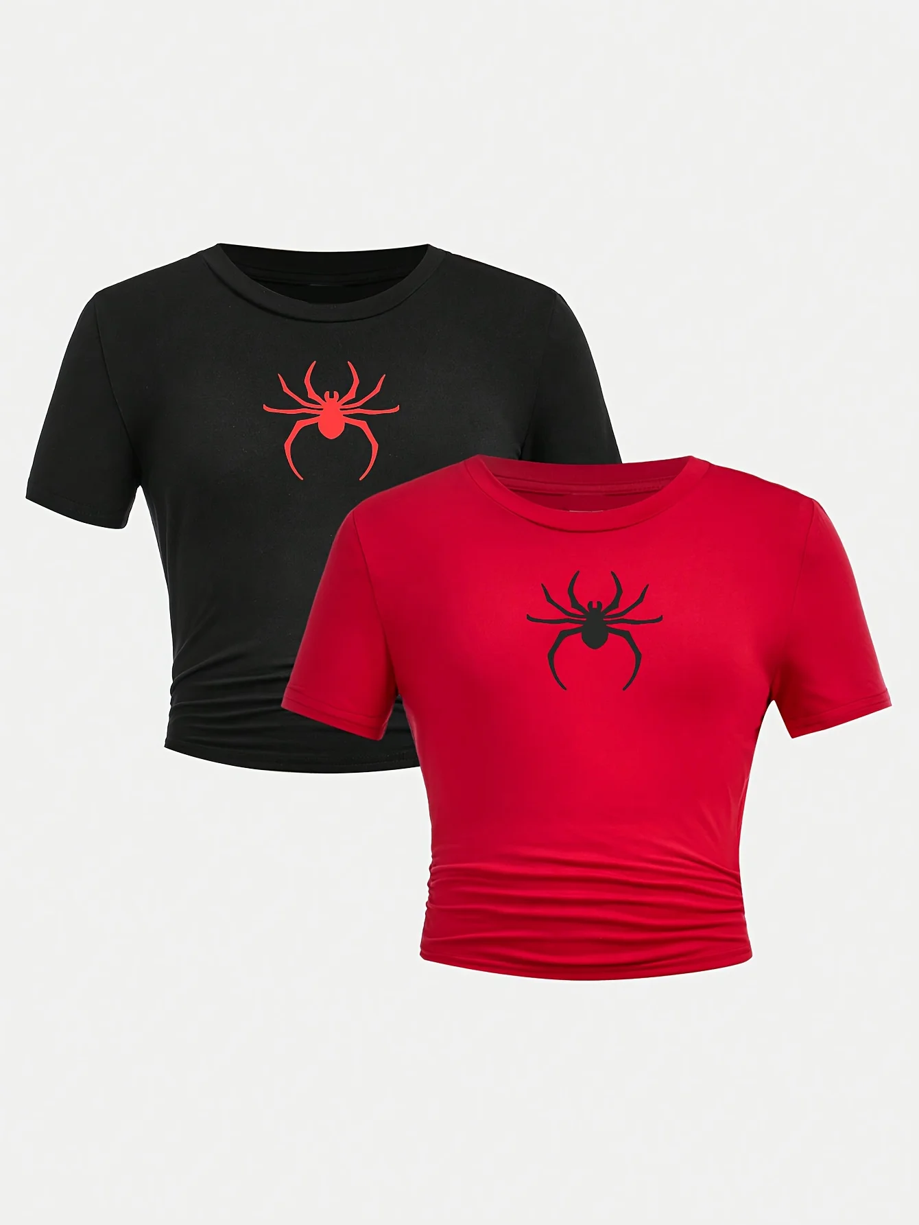 Teen Girl's 2 Pack T-Shirt Spider Print Short Sleeve Slim Fit Ruched 13-16Y Summer School Daily Casual Outdoor Y2K Cute Gift