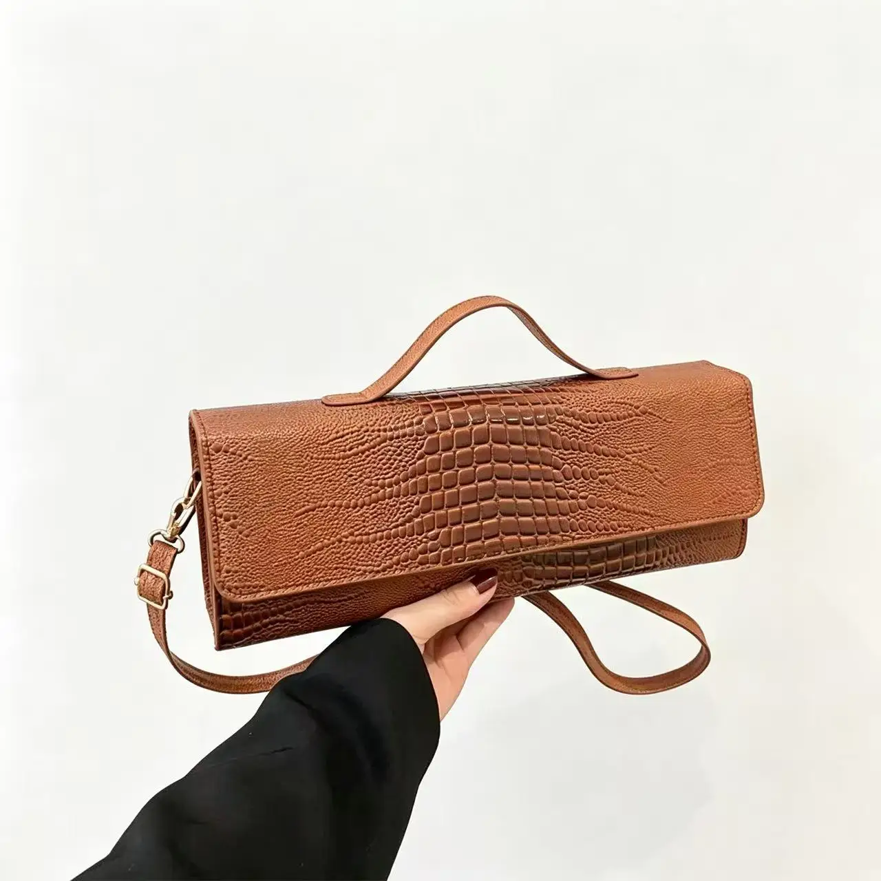 New Niche Design Long Handbag Pu Light Luxury High-Quality Texture Elegant Simple Shoulder Crossbody Bag Solid Color Versatile Women's Bag