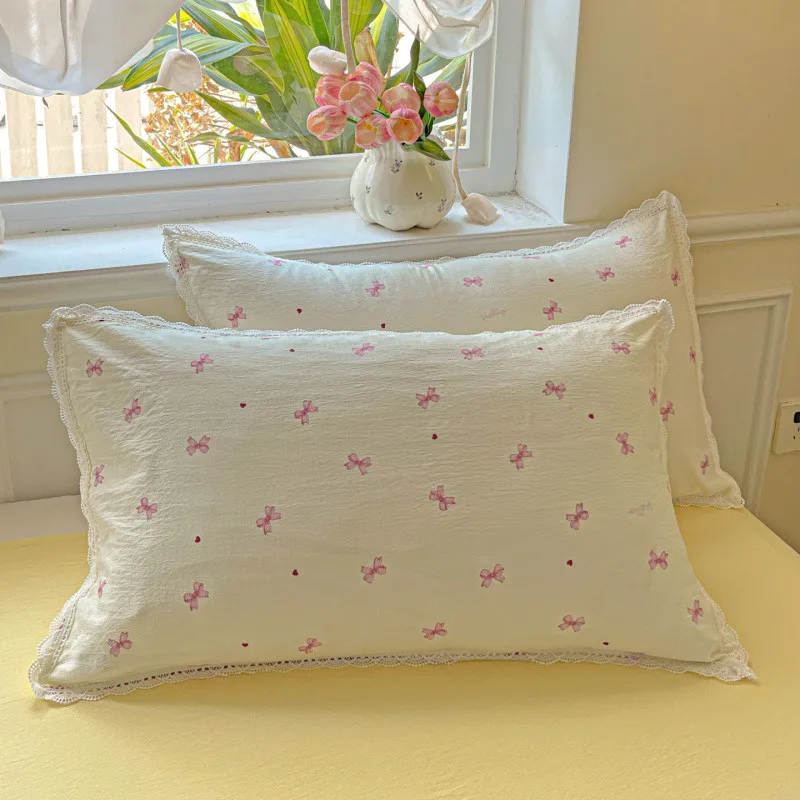 Cute Strawberry Plaid Pillowcase Sweet Korean Princess Style Lace Edge Soft Pillow Cover 48x74cm Bedroom Home Bedding Pillowslip