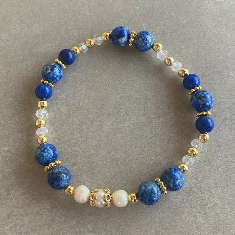Fashion Lapis Lazuli Beaded Bracelet Vintage Retro Minimalist Elegant Handmade Jewelry Gift for Women Men