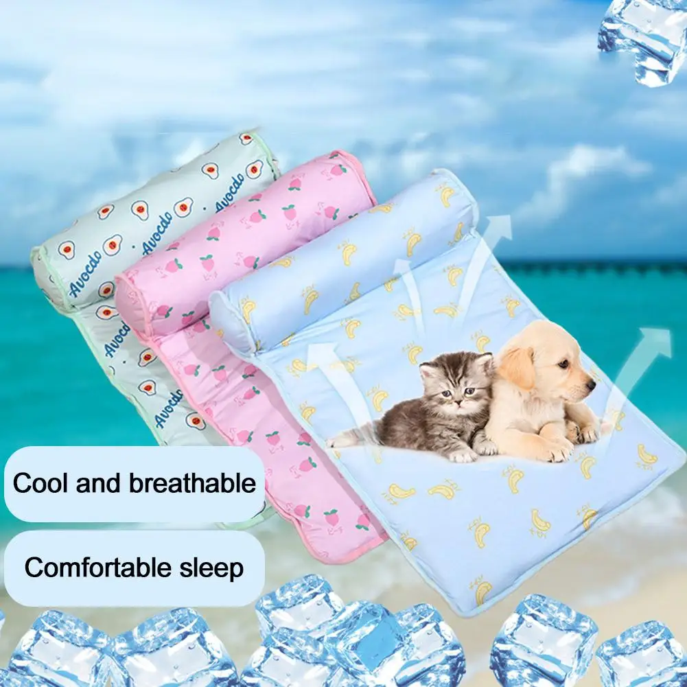 

Dog Bed Mat Summer Cooling Pad Mat Pet Dog Sleeping Pet Bed Dogs Ice Cats Silk Mattress Pet Ice Cooling Blanket With Pillow Q0L0