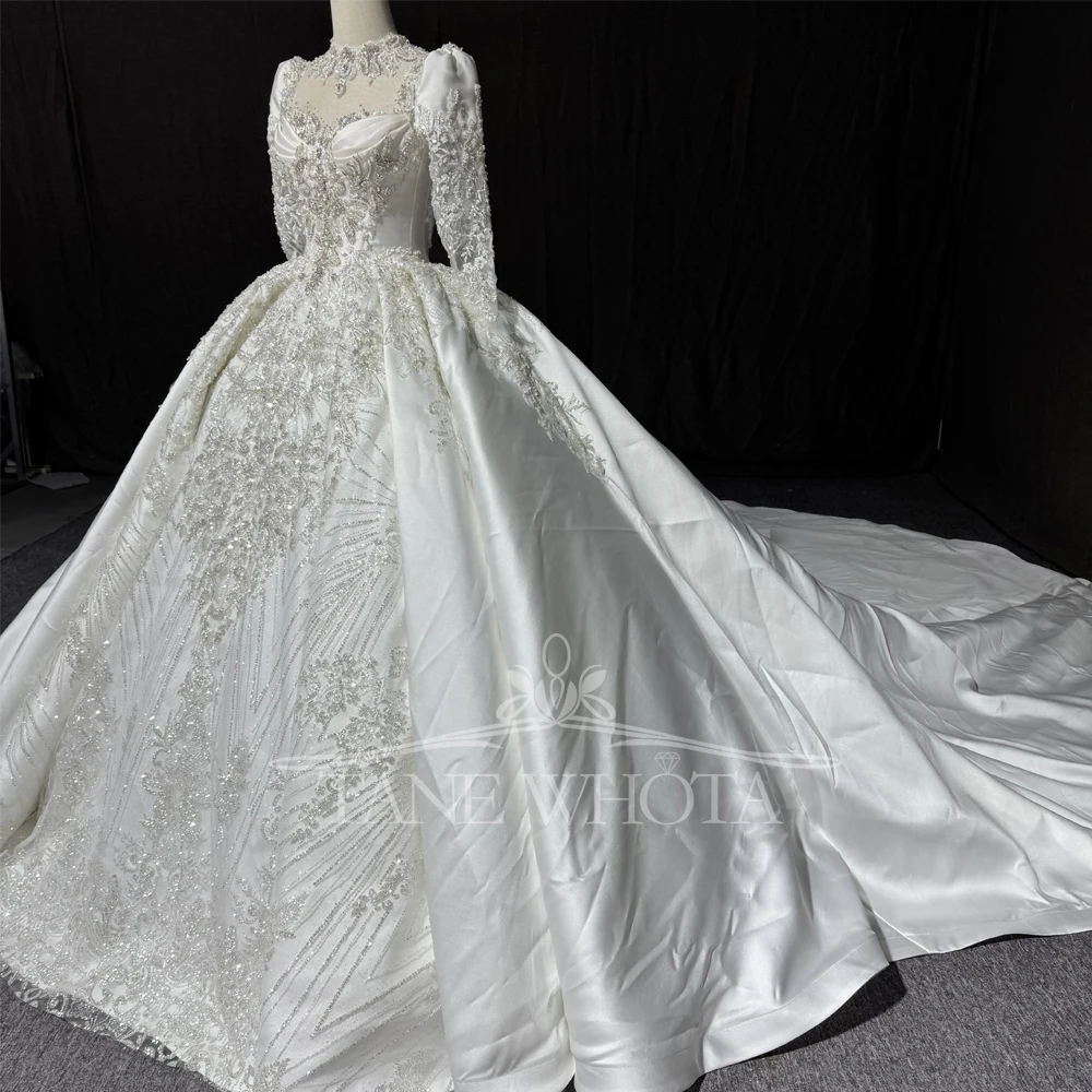 

Wedding Dress Sweetheart Long Sleeve Beading Sequined Crystal Lace-Up Keyhole Back Customized Embroidery