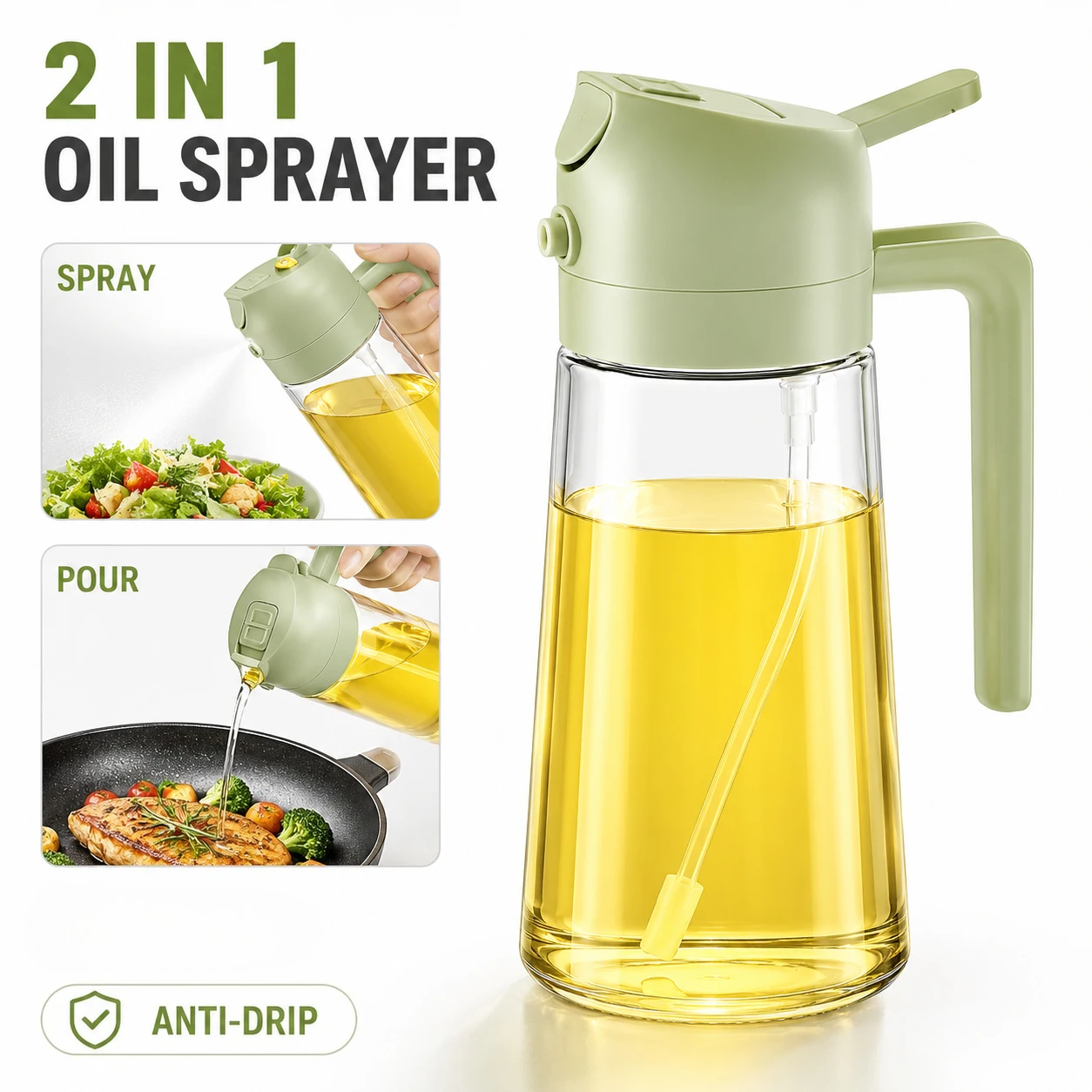 2in1 470ml Plastic Spray Oil Sprayer Bottle Spray Oil Dispenser Oil Jar Cruet BBQ Kitchen Baking Roasting Picnic Kitchen Tool