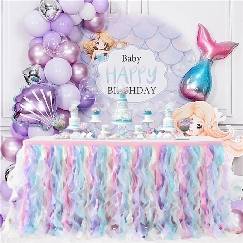 Luxury Organza Mesh Table Skirt Draping Floating Romance Clear Flowing Decor for Bridal Showers Birthdays Weddings